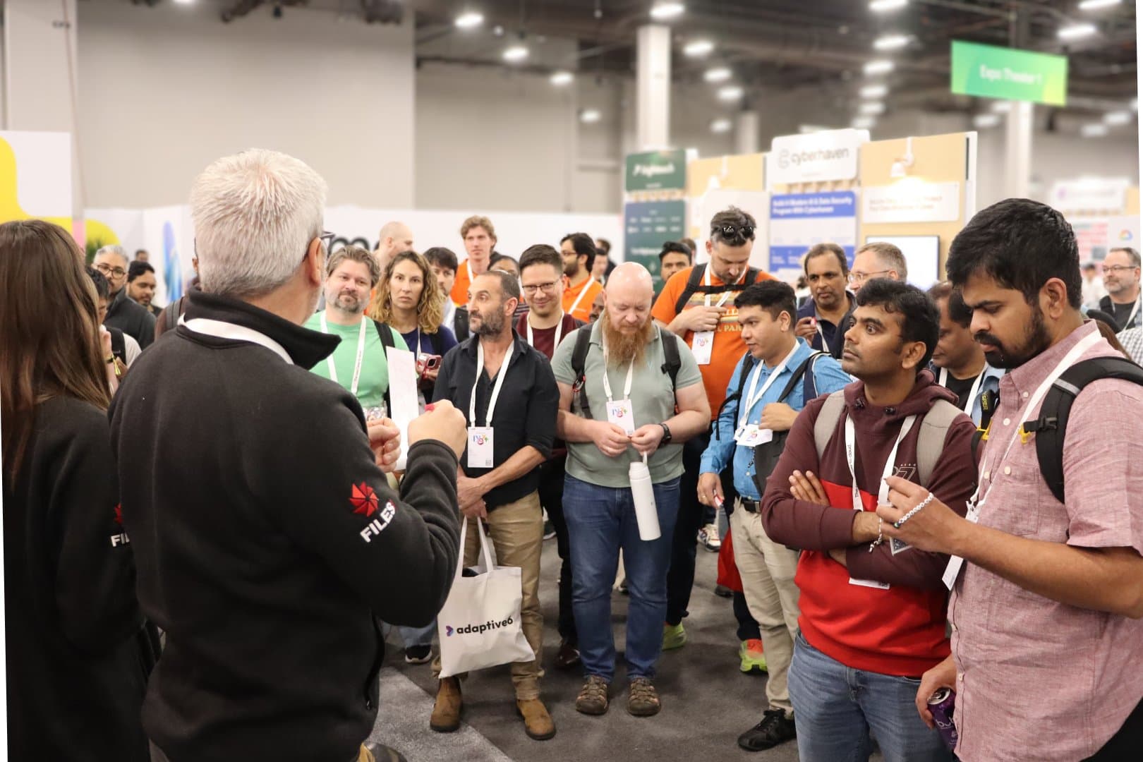 A Files.com team member demonstrating the platform to attendees at Google Cloud Next
