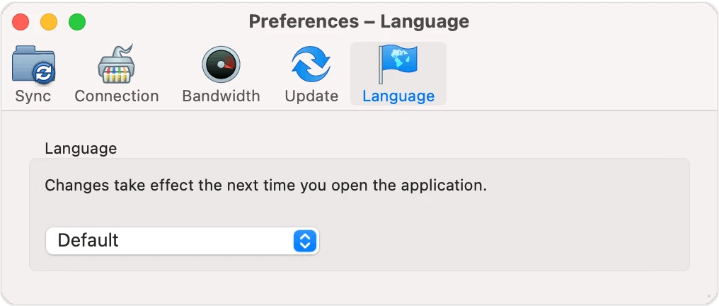 Setting language in the desktop app.