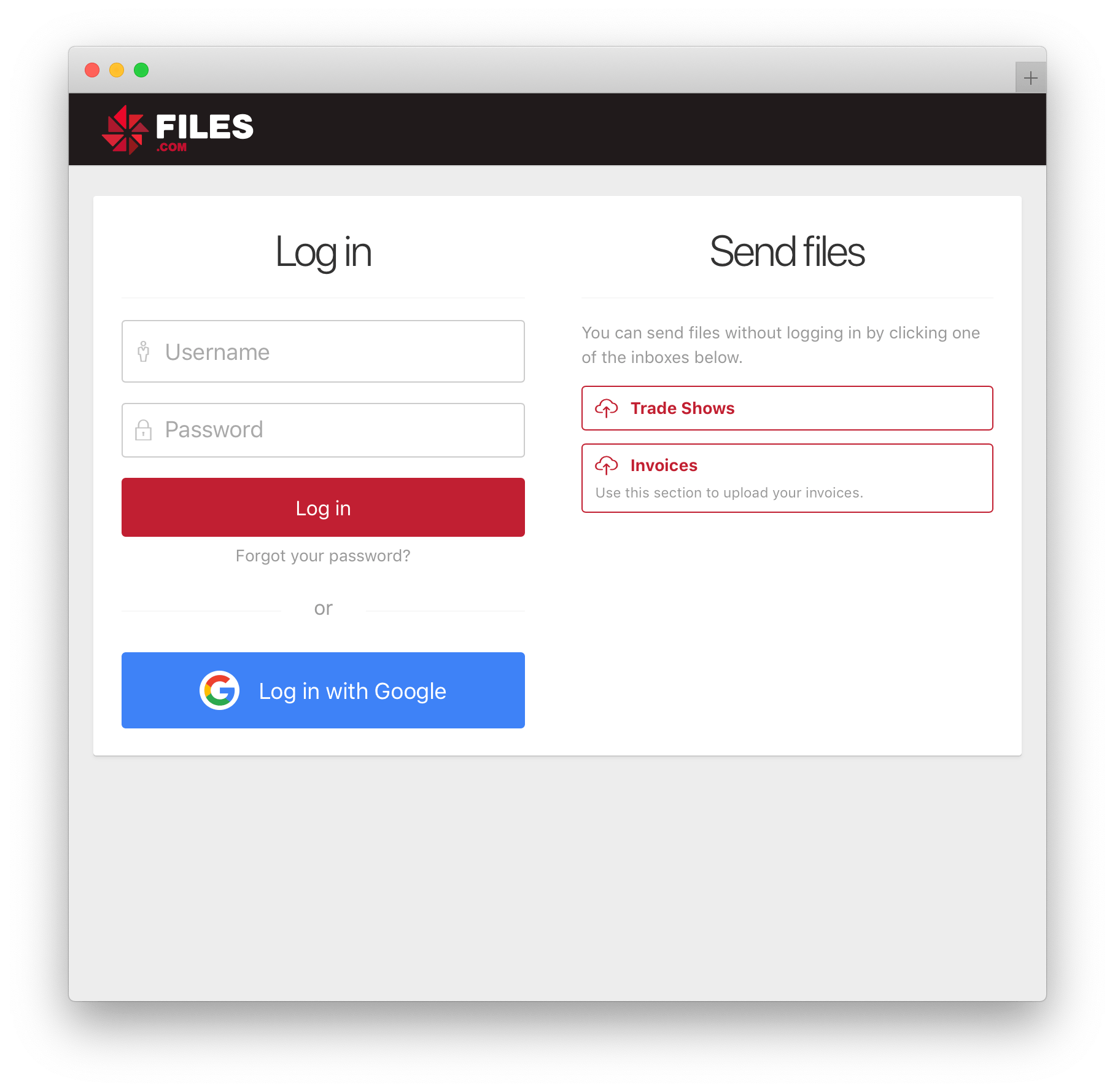 Inbox hosted on your Files.com login page.