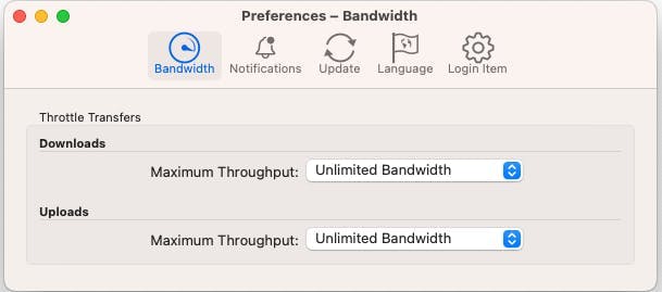 Bandwidth options in the desktop app