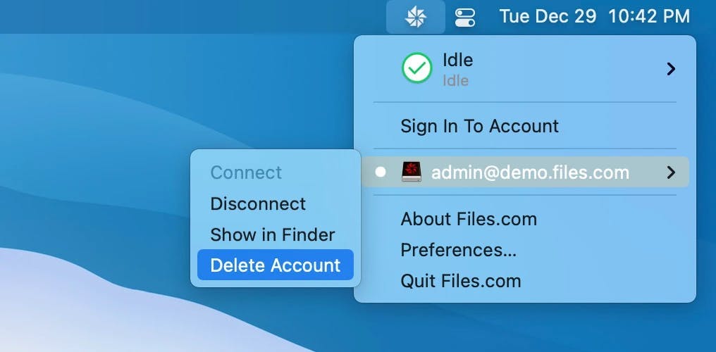 Deleting account from the desktop app