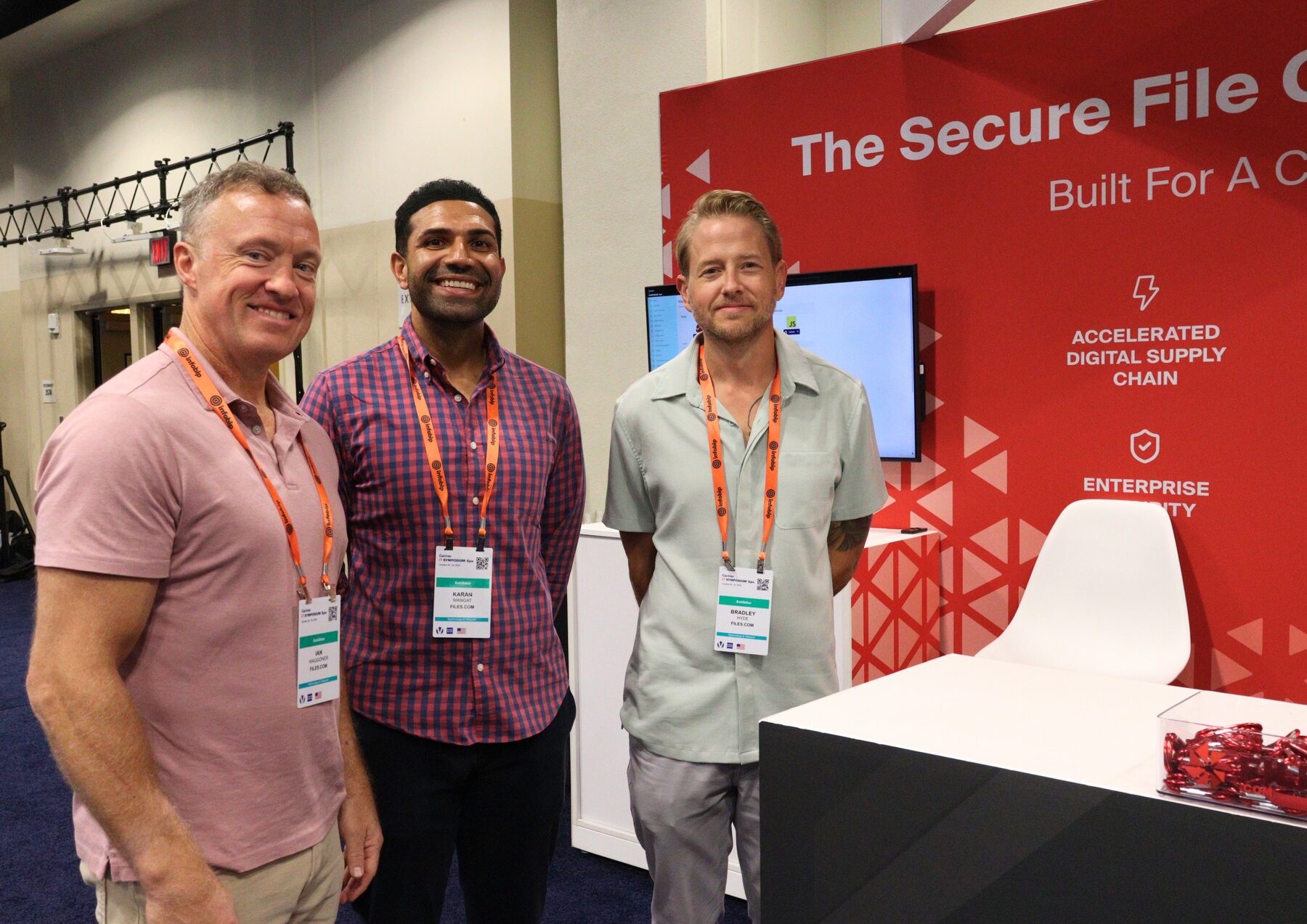 Ian, Karan, and Bradley working the Files.com booth at a Gartner conference in 2025.